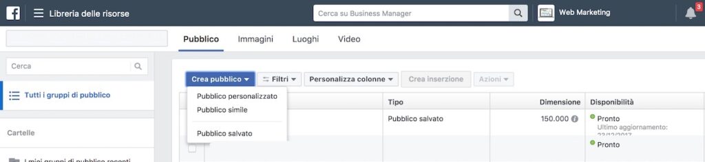 creazione pubblico personalizzato facebook